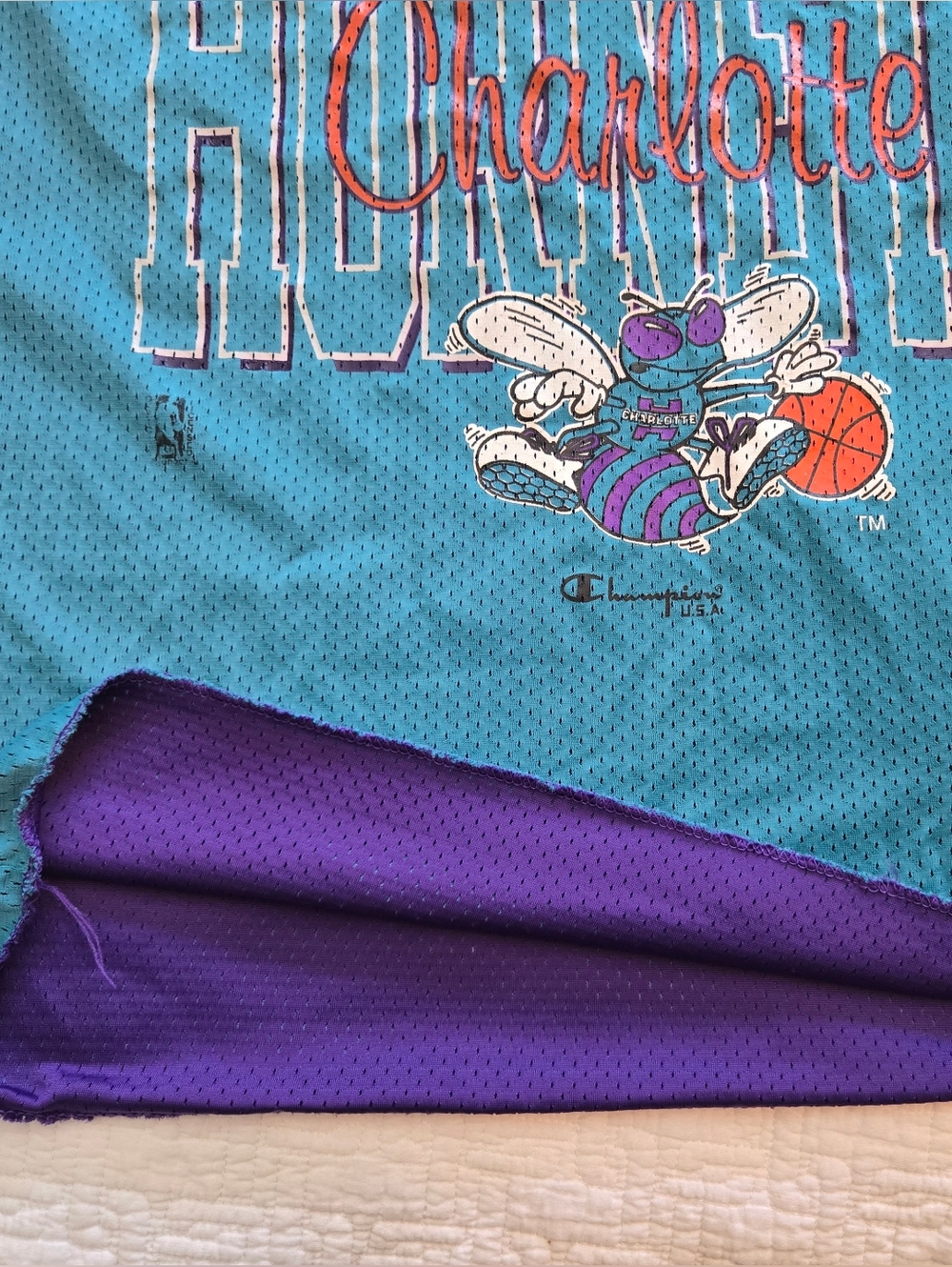 Vintage 90s Champion Charlotte Hornets Practice Jersey Men's Size M Made in USA - Picture 6 of 8